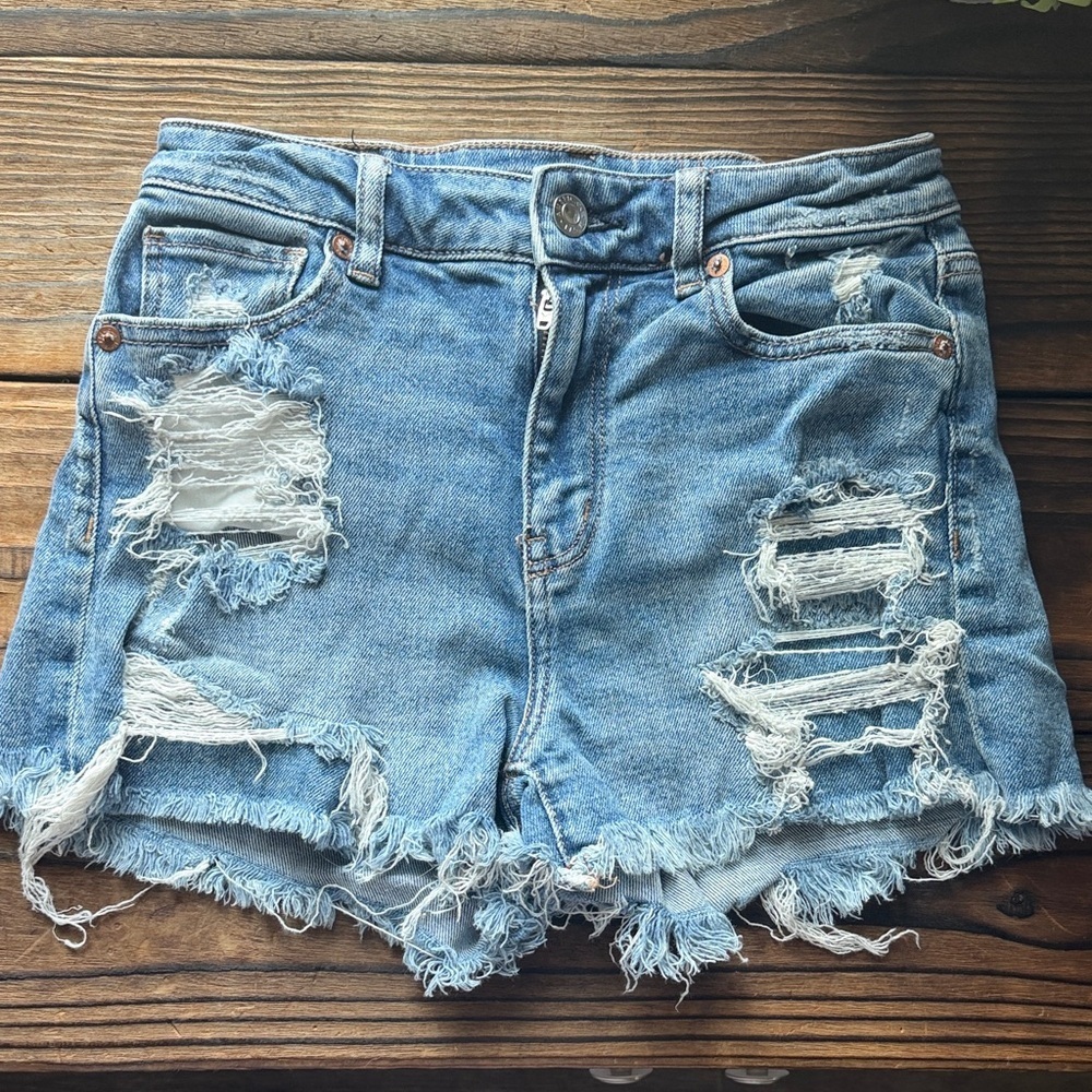 American Eagle Outfitters Blue Distressed Jean Shorts